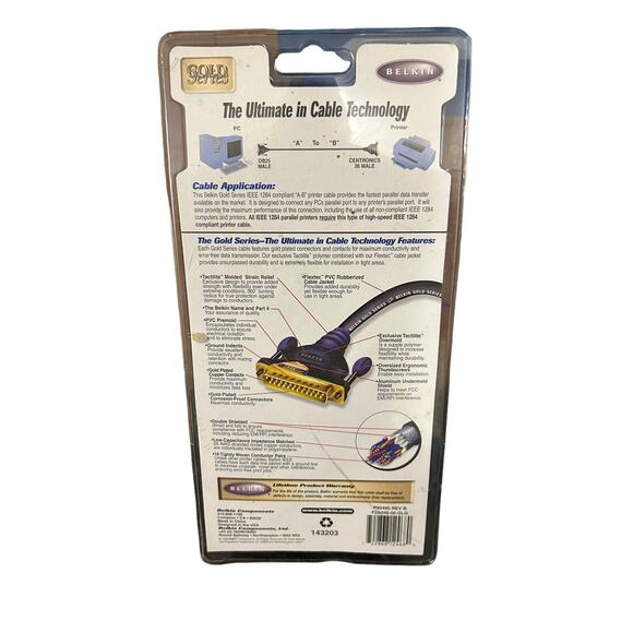 Vintage Printer Cable Gold Series IEEE 1284 6' PC Compatible - Picture 2 of 2